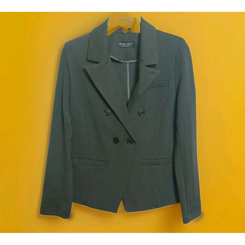 Bagatelle Charcoal Gray Knit Pointe Stretch Double-Breasted Suit Jacket Blazer S